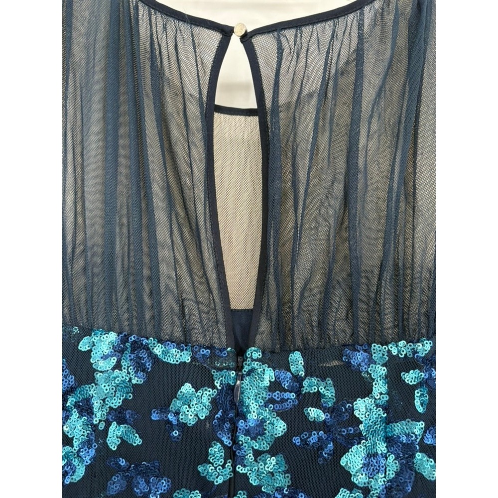 BCBGMAXAZRIA Dress Womens 2 Blue Sequin Mesh Yoke Sleeveless Bodycon Cocktail‎ - Picture 5 of 11